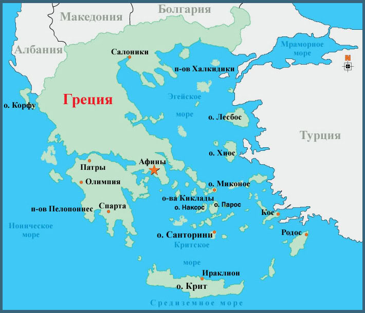 греческие острова на карте