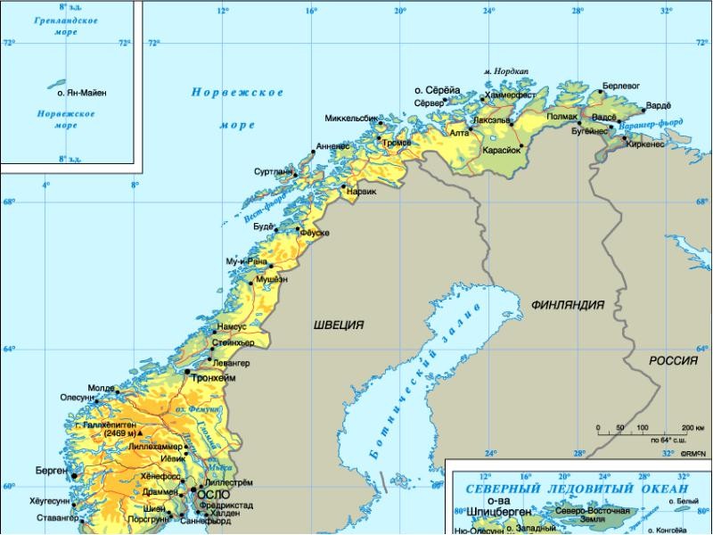 карта Норвегии